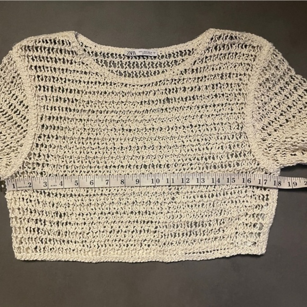 Zara Boho Cropped‎ Cream Crotchet Long Sleeve Top - Picture 4 of 5